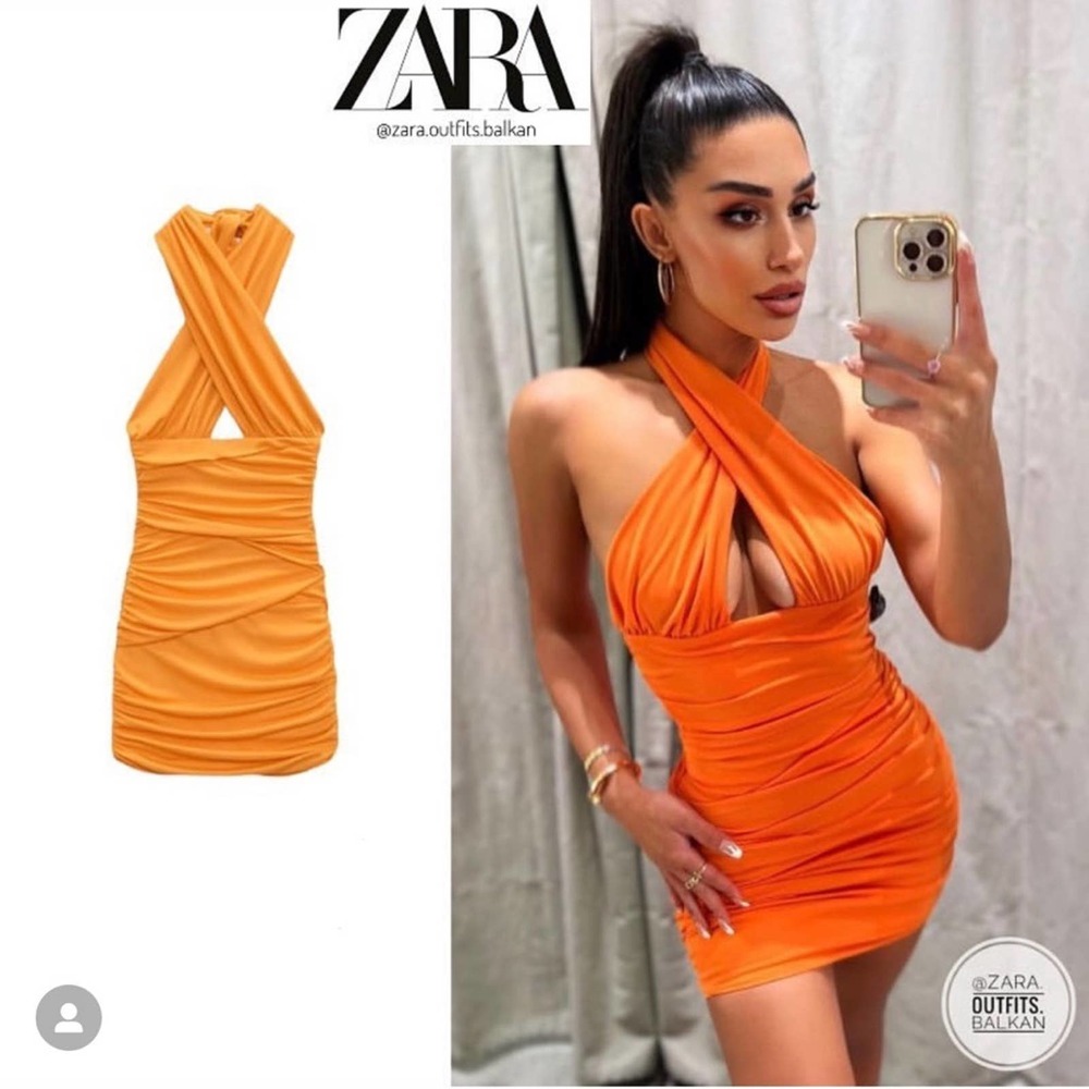 Zara Orange Crossover Draped Mini Dress Size Small NWT New